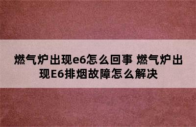 燃气炉出现e6怎么回事 燃气炉出现E6排烟故障怎么解决